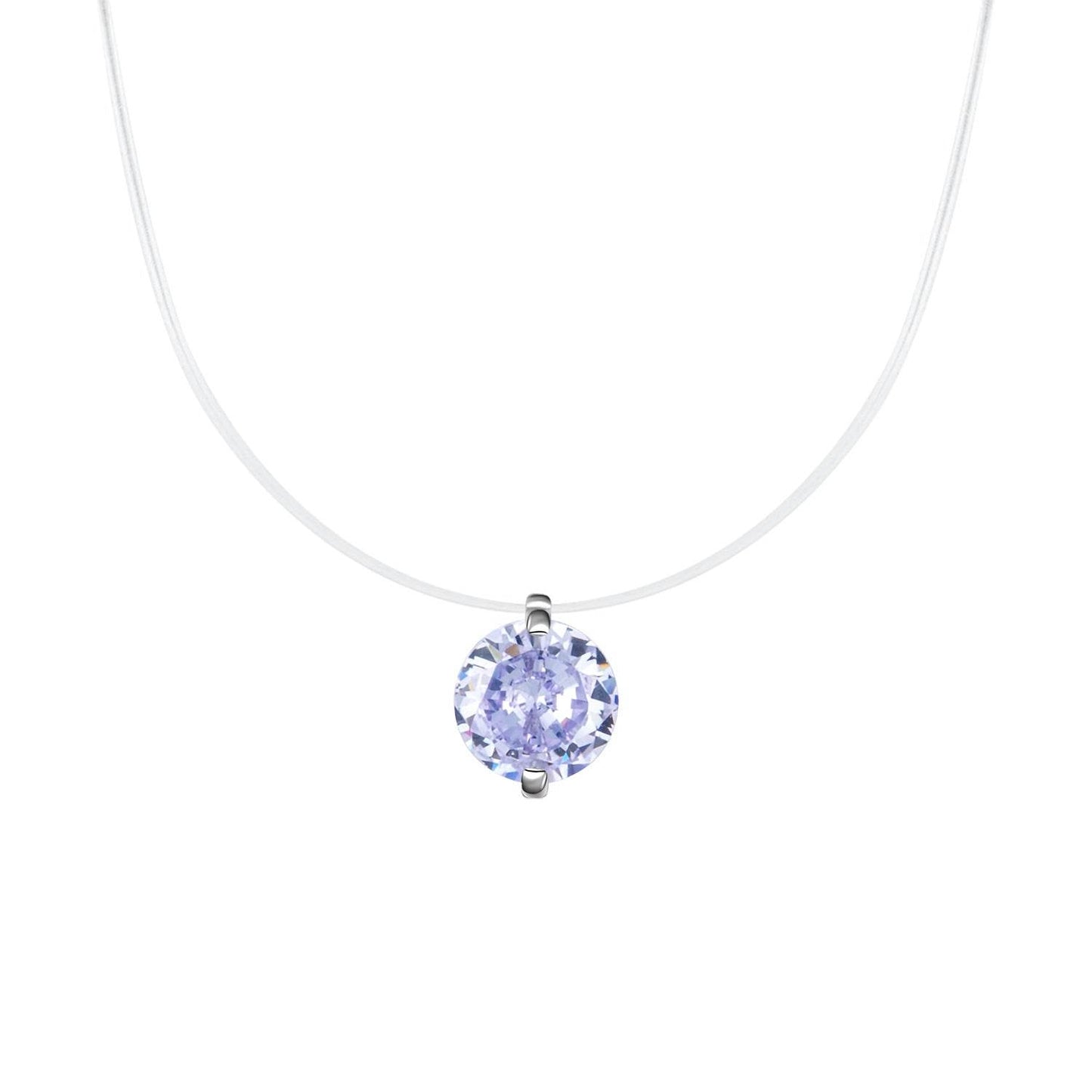 S925 Multicolor Mermaid Tear Floating CZ Necklace, Sterling Silver Invisible Fishing Line 6-8mm Cubic Zirconia Pendant, 40+5cm Adjustable Dainty Minimalist Choker