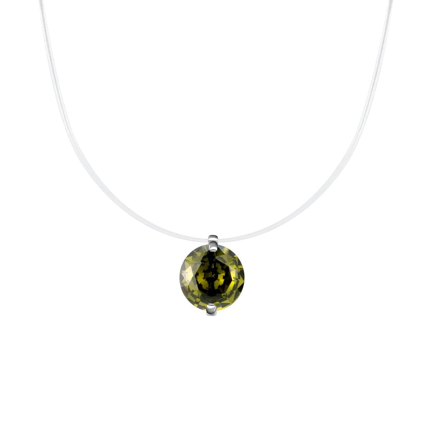 S925 Multicolor Mermaid Tear Floating CZ Necklace, Sterling Silver Invisible Fishing Line 6-8mm Cubic Zirconia Pendant, 40+5cm Adjustable Dainty Minimalist Choker